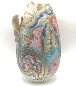Gail Markiewicz Studio Handcraft Art Pottery 11 Patchwork Clay Vessel Vase Vtg