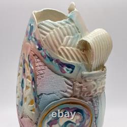 Gail Markiewicz Studio Handcraft Art Pottery 11 Patchwork Clay Vessel Vase Vtg