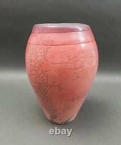 Galloway 1987 Signed Vintage Crackled Glazed Raku Studio Art Pottery Vase 12