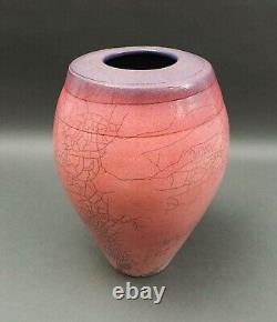 Galloway 1987 Signed Vintage Crackled Glazed Raku Studio Art Pottery Vase 12