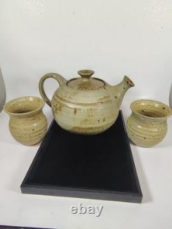 George Scatchard Signed Studio Pottery Tea Set Teapot 2 Cups Vermont Vintage