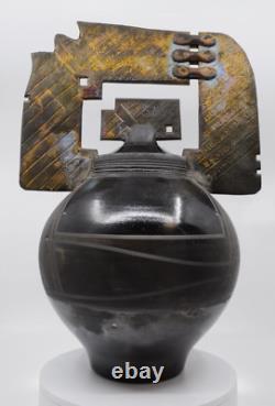 Gerald Hong Vintage Studio Pottery Raku Decorative Jar Vessel 18x12x9