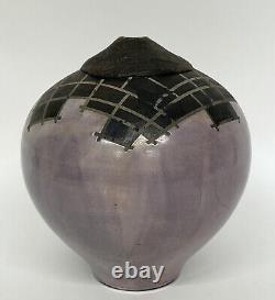 Gerald Hong Vintage Studio Pottery Raku Vessel Large Purple Asian Vase 10