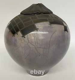 Gerald Hong Vintage Studio Pottery Raku Vessel Large Purple Asian Vase 10