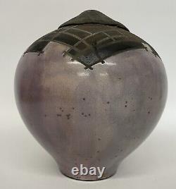 Gerald Hong Vintage Studio Pottery Raku Vessel Large Purple Asian Vase 10