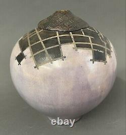 Gerald Hong Vintage Studio Pottery Raku Vessel Large Purple Asian Vase 10