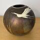 Giusti Studio Art Raku Pottery Egret Flying Globe Vase circa 1990 Vintage