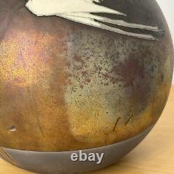 Giusti Studio Art Raku Pottery Egret Flying Globe Vase circa 1990 Vintage