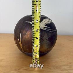 Giusti Studio Art Raku Pottery Egret Flying Globe Vase circa 1990 Vintage