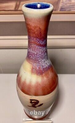 Gorgeous Vintage Studio Art Pottery Flambe Glaze Bottle Vase 10.25 Signed