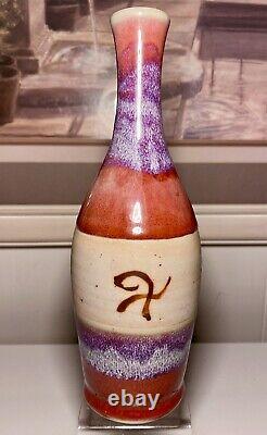 Gorgeous Vintage Studio Art Pottery Flambe Glaze Bottle Vase 10.25 Signed