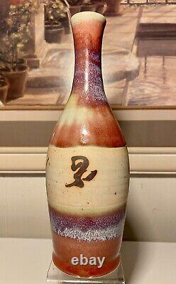 Gorgeous Vintage Studio Art Pottery Flambe Glaze Bottle Vase 10.25 Signed