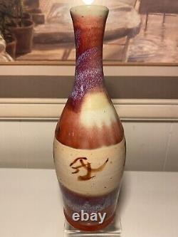 Gorgeous Vintage Studio Art Pottery Flambe Glaze Bottle Vase 10.25 Signed