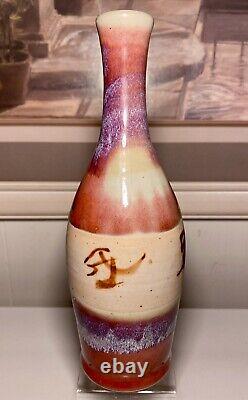 Gorgeous Vintage Studio Art Pottery Flambe Glaze Bottle Vase 10.25 Signed