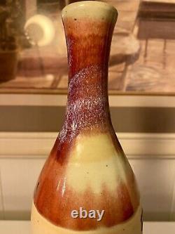 Gorgeous Vintage Studio Art Pottery Flambe Glaze Bottle Vase 10.25 Signed