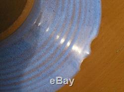 Great Vintage Studio Art pottery Bowl Signed Easton Foster Blue Ribbed