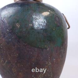 HUGE Vintage TONY EVANS Raku Pottery Vase with Brass Handles Signed/Numbered 20