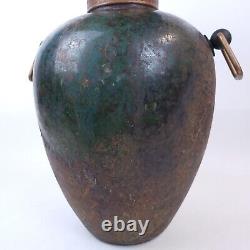 HUGE Vintage TONY EVANS Raku Pottery Vase with Brass Handles Signed/Numbered 20