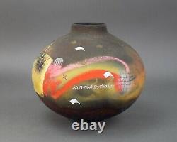 Hall Carlson Signed 1985 Vintage Abstract Raku Studio Art Pottery Vase