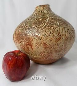 Hand Made Stoneware Large Carved Textured Pot Signed Jens