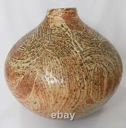 Hand Made Stoneware Large Carved Textured Pot Signed Jens