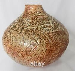 Hand Made Stoneware Large Carved Textured Pot Signed Jens