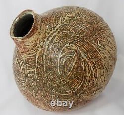Hand Made Stoneware Large Carved Textured Pot Signed Jens