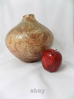 Hand Made Stoneware Large Carved Textured Pot Signed Jens