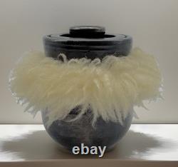 Hand thrown Fur pot stoneware, 1970's Studio pottery, Vintage Ceramics, signed