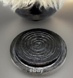 Hand thrown Fur pot stoneware, 1970's Studio pottery, Vintage Ceramics, signed