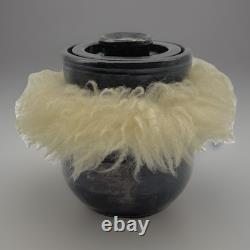 Hand thrown Fur pot stoneware, 1970's Studio pottery, Vintage Ceramics, signed