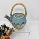 Handcrafted Studio Pottery Teapot with Bamboo Handle & Lid Drip Glaze Heavy VTG