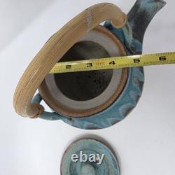 Handcrafted Studio Pottery Teapot with Bamboo Handle & Lid Drip Glaze Heavy VTG
