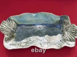 Handmade ART POTTERY SALLY DOUGLAS VINTAGE TRAY PLATTER 3-D Coastal Theme