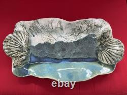 Handmade ART POTTERY SALLY DOUGLAS VINTAGE TRAY PLATTER 3-D Coastal Theme