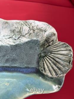 Handmade ART POTTERY SALLY DOUGLAS VINTAGE TRAY PLATTER 3-D Coastal Theme