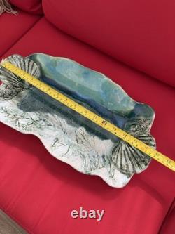 Handmade ART POTTERY SALLY DOUGLAS VINTAGE TRAY PLATTER 3-D Coastal Theme