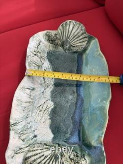 Handmade ART POTTERY SALLY DOUGLAS VINTAGE TRAY PLATTER 3-D Coastal Theme