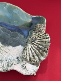 Handmade ART POTTERY SALLY DOUGLAS VINTAGE TRAY PLATTER 3-D Coastal Theme