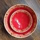 Handmade Pottery Serving Bowls Set of 3 Red Glaze Speckled Rim Studio Art Potter