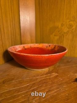 Handmade Pottery Serving Bowls Set of 3 Red Glaze Speckled Rim Studio Art Potter
