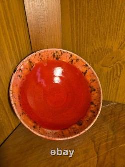 Handmade Pottery Serving Bowls Set of 3 Red Glaze Speckled Rim Studio Art Potter