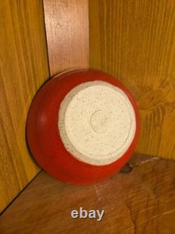 Handmade Pottery Serving Bowls Set of 3 Red Glaze Speckled Rim Studio Art Potter