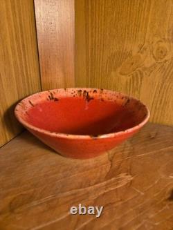 Handmade Pottery Serving Bowls Set of 3 Red Glaze Speckled Rim Studio Art Potter