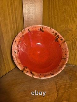 Handmade Pottery Serving Bowls Set of 3 Red Glaze Speckled Rim Studio Art Potter