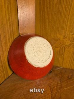 Handmade Pottery Serving Bowls Set of 3 Red Glaze Speckled Rim Studio Art Potter