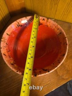 Handmade Pottery Serving Bowls Set of 3 Red Glaze Speckled Rim Studio Art Potter