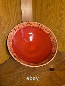Handmade Pottery Serving Bowls Set of 3 Red Glaze Speckled Rim Studio Art Potter