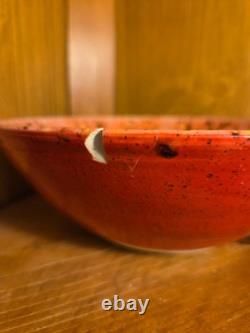 Handmade Pottery Serving Bowls Set of 3 Red Glaze Speckled Rim Studio Art Potter