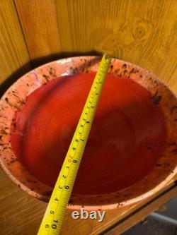 Handmade Pottery Serving Bowls Set of 3 Red Glaze Speckled Rim Studio Art Potter